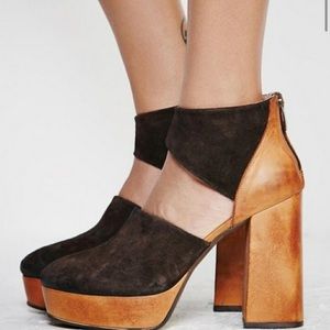 NIB NEW Free People Luxor Tan Brown Leather Block Platform Heels